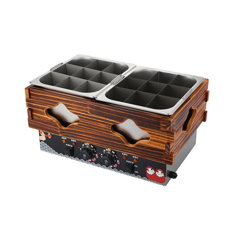 Manufacturer's commercial oden cooking machine double-cylinder electric hot spicy snacks stall equipment wooden frame oden cooking machine