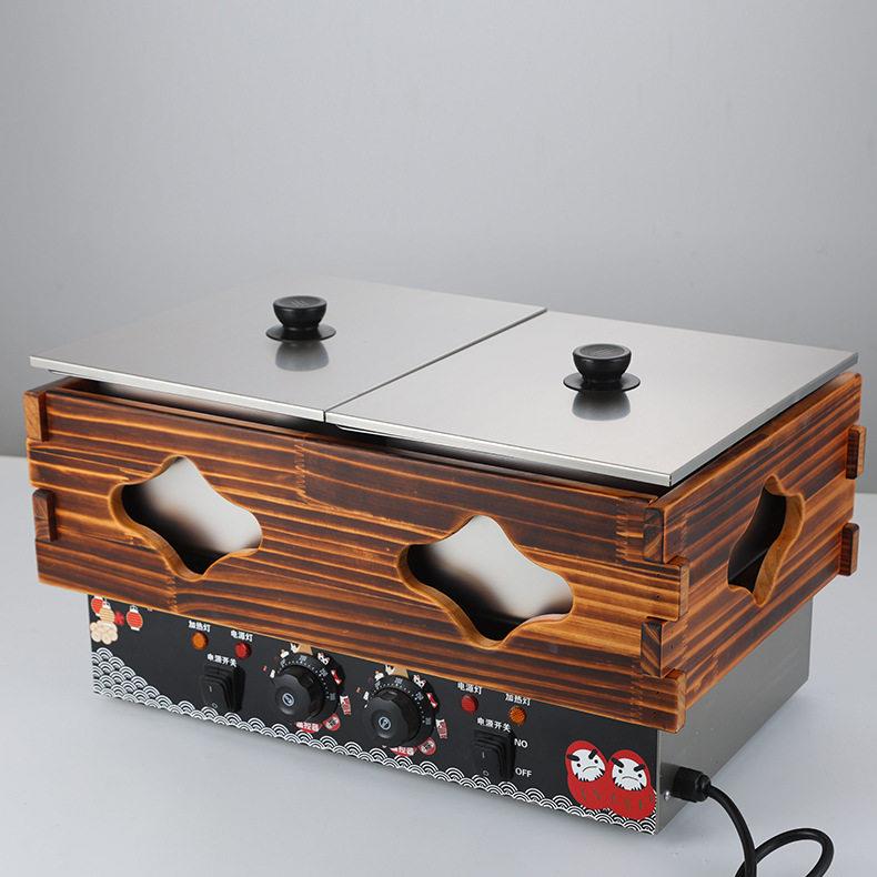 Manufacturer's commercial oden cooking machine double-cylinder electric hot spicy snacks stall equipment wooden frame oden cooking machine