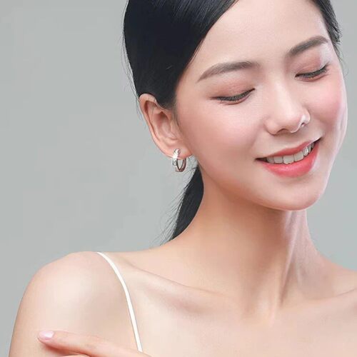 高级感方钻耳环耳钉女小众设计感耳饰轻奢耳圈女耳扣免摘取白金色 - 图0