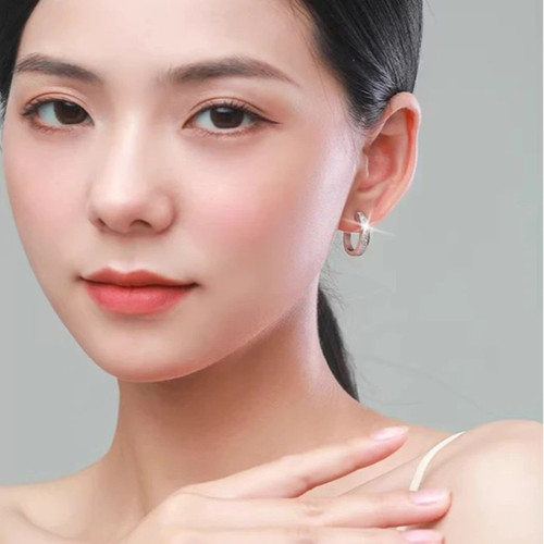 高级感方钻耳环耳钉女小众设计感耳饰轻奢耳圈女耳扣免摘取白金色 - 图1