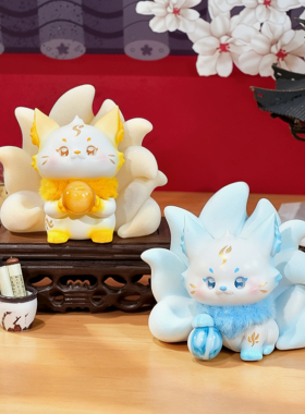 狐影九曜国风招财植绒狐盲盒摆件