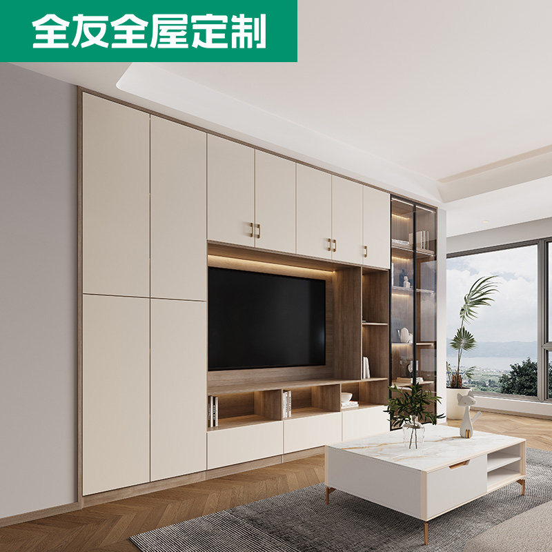 全友全屋定制电视柜小户型北欧风客厅家用整墙收纳柜储物柜一体_虎窝淘