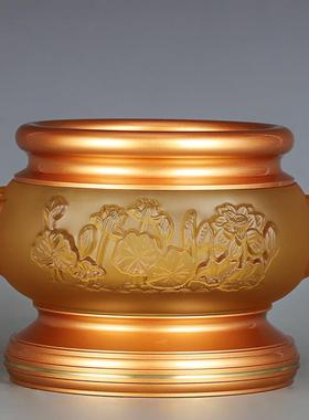 琉璃纯铜佛具套装供佛用品家用全套套装供水杯香炉佛前灯果盘摆件