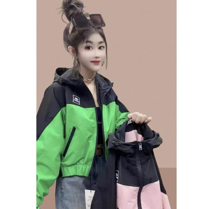 欧洲站短款工装外套女2025年春秋新款撞色拼接休闲小个子冲锋衣潮,淘宝优惠券,粉丝福利购,淘宝优惠卷