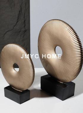 现代简约中古风树脂铜钱艺术摆件酒店家居客厅书房玄关创意装饰品