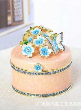 合金珐琅彩绘镶钻轻奢戒指盒首饰盒家居小摆件礼品礼物装饰摆设