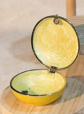 珐琅彩首饰盒玫瑰花盒饰品收纳戒指盒复古轻奢家居桌面摆件