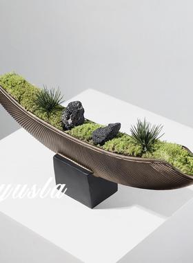 简约现代新中式中古风茶室茶台客厅书房样板房玄关家居装饰品摆件