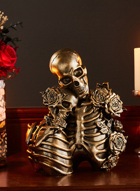 跨境哥特式情侣树脂骷髅模型万圣节场景布置道具摆件亚马逊爆款