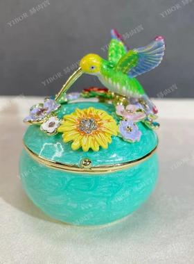 珐琅彩首饰盒创意家居精致欧式蜂鸟盒小摆件圆形戒指盒礼物