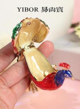 中式珐琅首饰盒手绘民族风镶钻孔雀摆件酒柜装饰手工艺品乔迁礼品