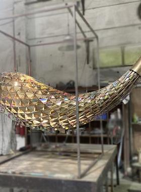 不锈钢雕塑定制电镀鱼镂空景观艺术园林酒店金属亚克力摆件装饰品