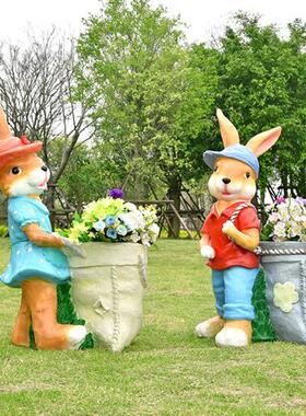 户外卡通兔子雕塑仿真动物鸭小院花园造景布置庭院装饰摆件幼儿园