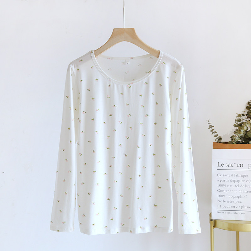 莫代尔睡衣女长袖T恤薄款修身打底柔软透气夏季圆领套头家居服,淘宝优惠券,粉丝福利购,淘宝优惠卷