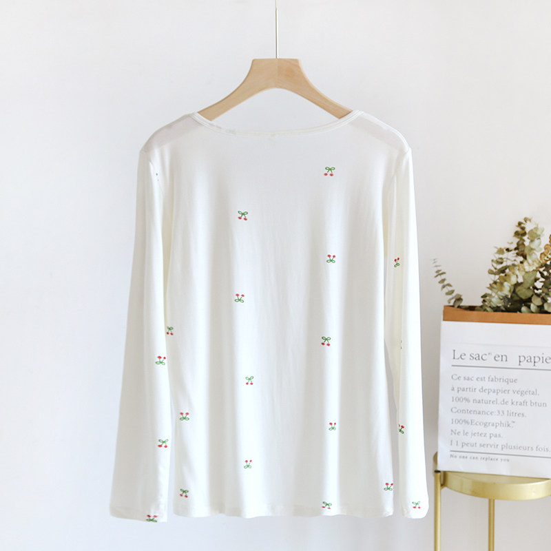 莫代尔睡衣女长袖T恤薄款修身打底柔软透气夏季圆领套头家居服,淘宝优惠券,粉丝福利购,淘宝优惠卷