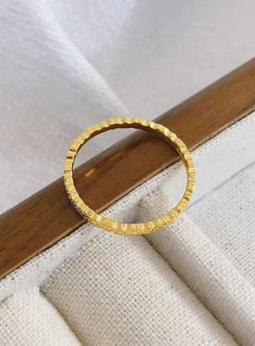 5G黄金鱼鳞爱心戒指女999足金心形排戒纯金爆闪素圈指环送礼新款