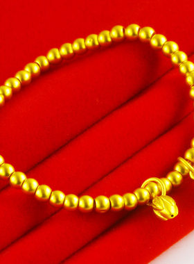 黄金手链9999足金手镯古法金手串纯金莲花莲蓬两世欢金珠按克