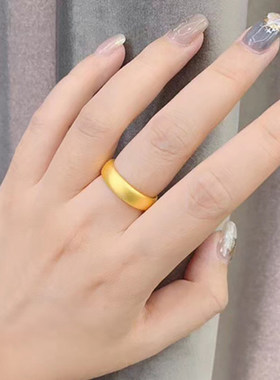 古法传承黄金戒指女款999足金磨砂素圈指环小金圈戒指3D硬食指戒