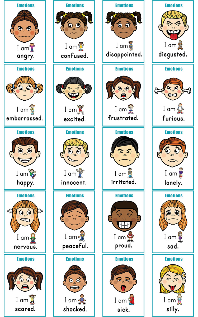 情绪感觉表情英文单词卡片幼儿童闪卡认知脸谱挂图海报英语教师具-图2