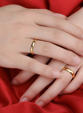 黄金戒指9999足金男女款情侣一对戒纯金食指环光面素圈真金按克重