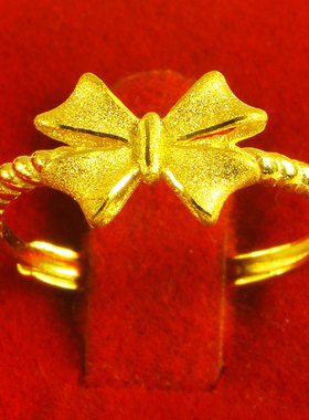 黄金戒指女9999足金食指环蝴蝶结纯金送情人礼物真金首饰按克