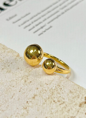 5D硬金无氰光珠戒指999足金个性时尚小众新款指环纯金珠珠戒子女