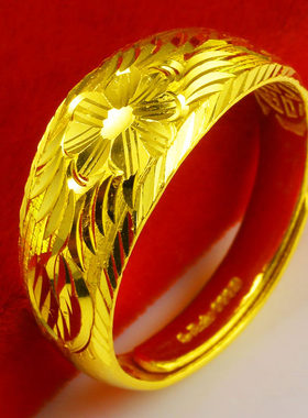 黄金戒指9999足金指环素金纯金首饰男女款真金子送妈妈按克重