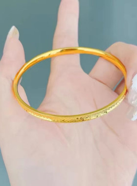 5D硬金黄金蹦迪手镯女款999足金爆闪纯金素圈大气金镯子纯金手环