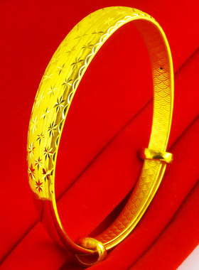 黄金手镯9999足金女款纯金镯子真金收缩款素金手环送妈妈按克