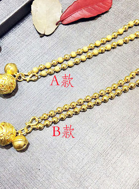 24K黄金手链999足金转运珠光珠鸳鸯珠手链女士宫铃手镯女纯金