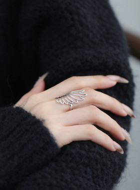 一恋甜美镂空蝴蝶翅膀戒指女简约时尚几何线条个性开口指环小众食
