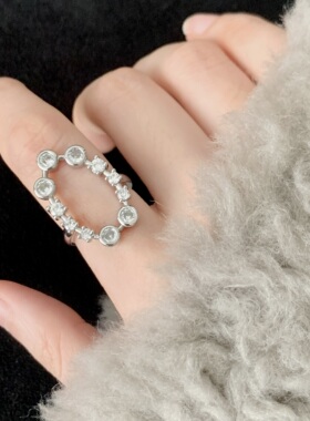 圆形排钻锆石戒指女轻奢高级感开口戒指女小众设计时尚精致气质款