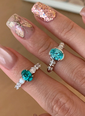 一恋精致蓝色锆石戒指女气质优雅轻奢时尚开口指环百搭食