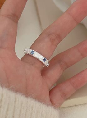 一恋甜酷拉丝蓝色戒指女韩版新款气质优雅开口指环几何百搭叠戴食