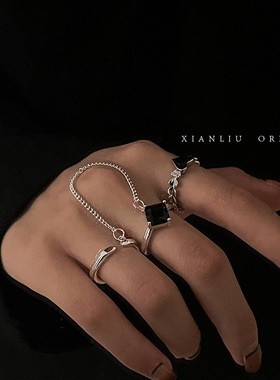 一恋韩版链条流苏双指戒指女复古时尚气质爱心鳞片开口食指环潮