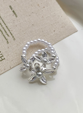 一恋优雅百合花戒指女轻奢风高级感仿珍珠双层花朵戒指时尚小众食