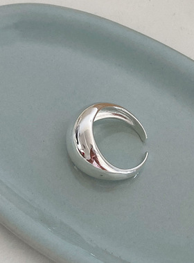 简约百搭光面椭圆戒指女轻奢高级感时尚几何嘻哈开口戒指可调节