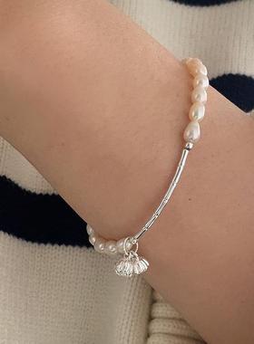 一恋精致珍珠竹节手链女简约气质民族风莲蓬双生花并蒂莲手