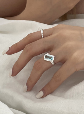 一恋韩版锡箔肌理戒指女复古时尚闪亮蓝色开口指环食指戒