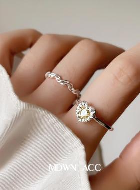 一恋甜酷黄色爱心戒指女韩版先线条缠绕麻花开口指环气质食指戒潮