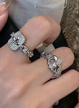 轻奢鸢尾花戒指女精致镂空百搭叠戴优雅开口指环ins风嘻哈食指戒