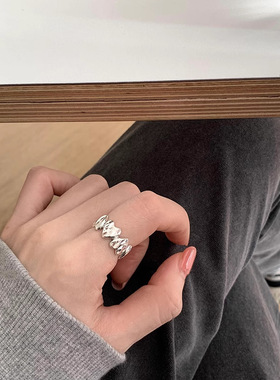 独特爱心戒指女简约冷淡风爆闪桃心开口指环气质百搭食指戒