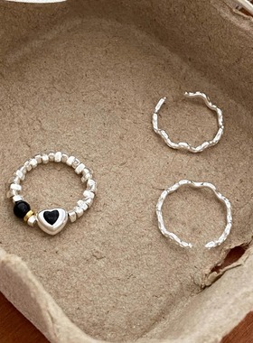 一恋简约碎银弹力戒指女精致黑色