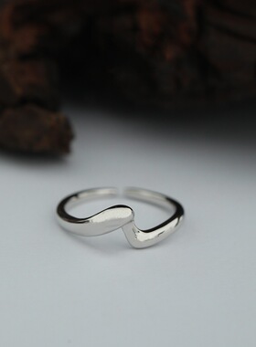 一恋波浪弯曲缠绕戒指女简约冷淡风金银撞色开口指环食指戒潮