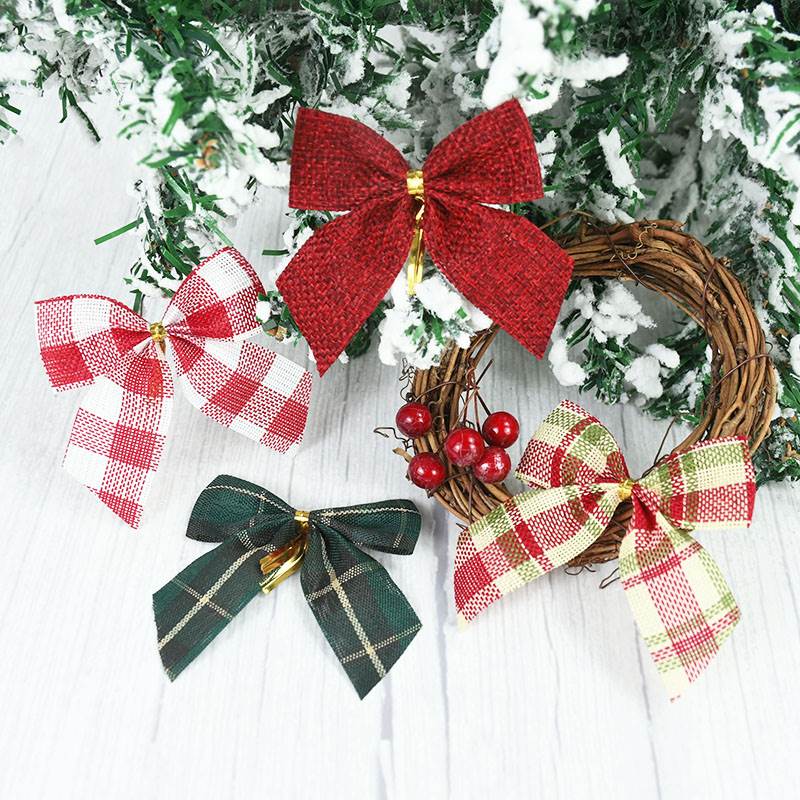 10/20pcs Christmas Gold Dust Bows Christmas Tree Printed Bow - 图2