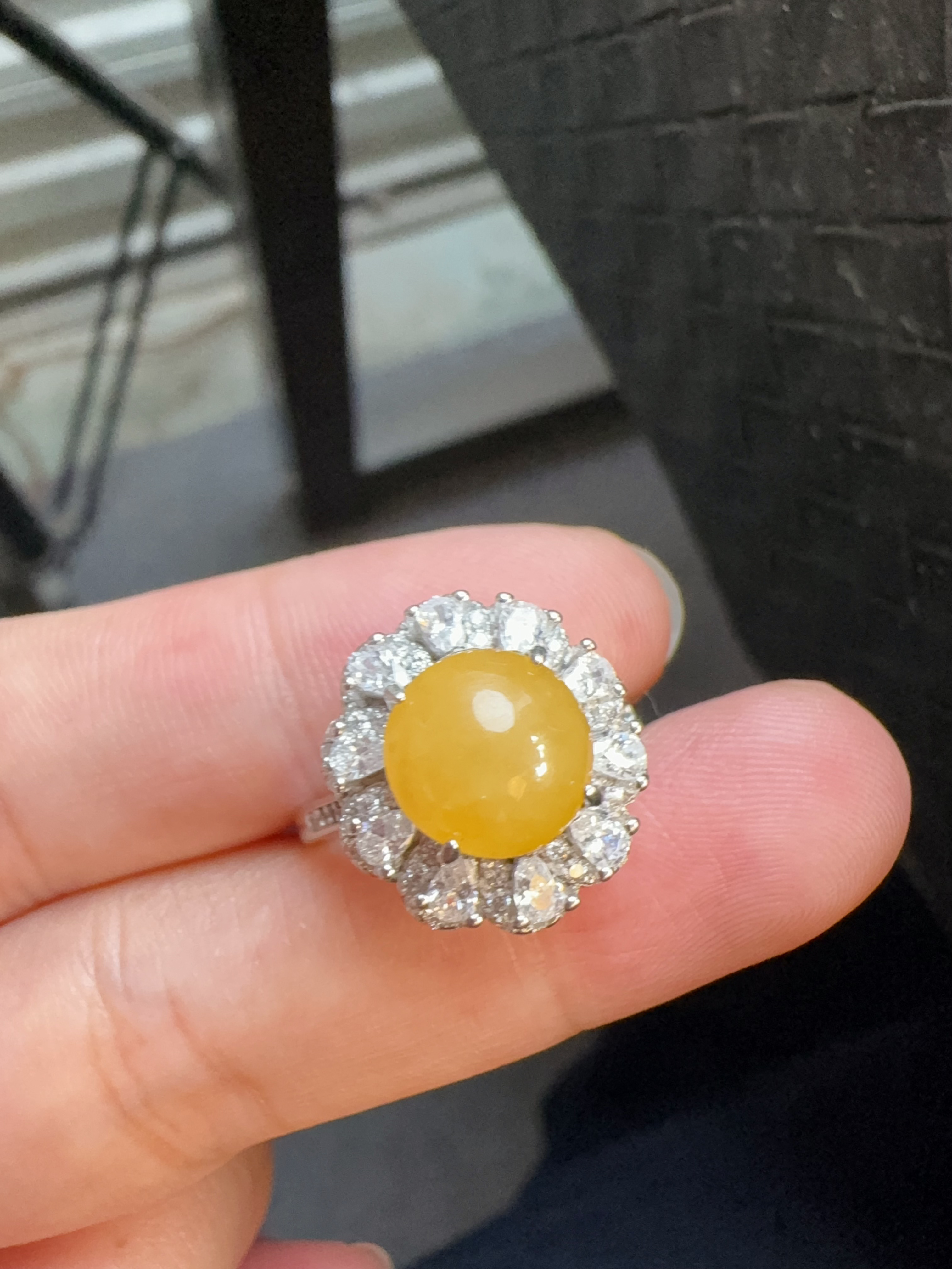 Natural A grade jade yellow jade cabochon ring natural unfired sterling silver design