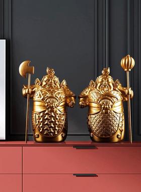 门神摆件护宅哼哈二将新中式家居装饰品客厅门口玄关电视柜书房