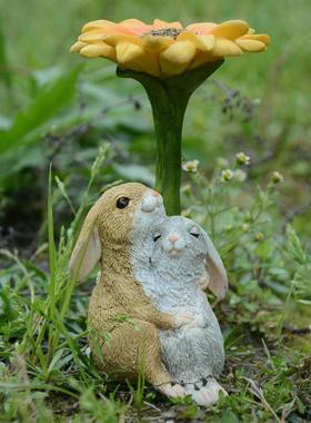 花园可爱看书兔子摆件树脂多肉花盆微景观装饰品创意礼物送女生