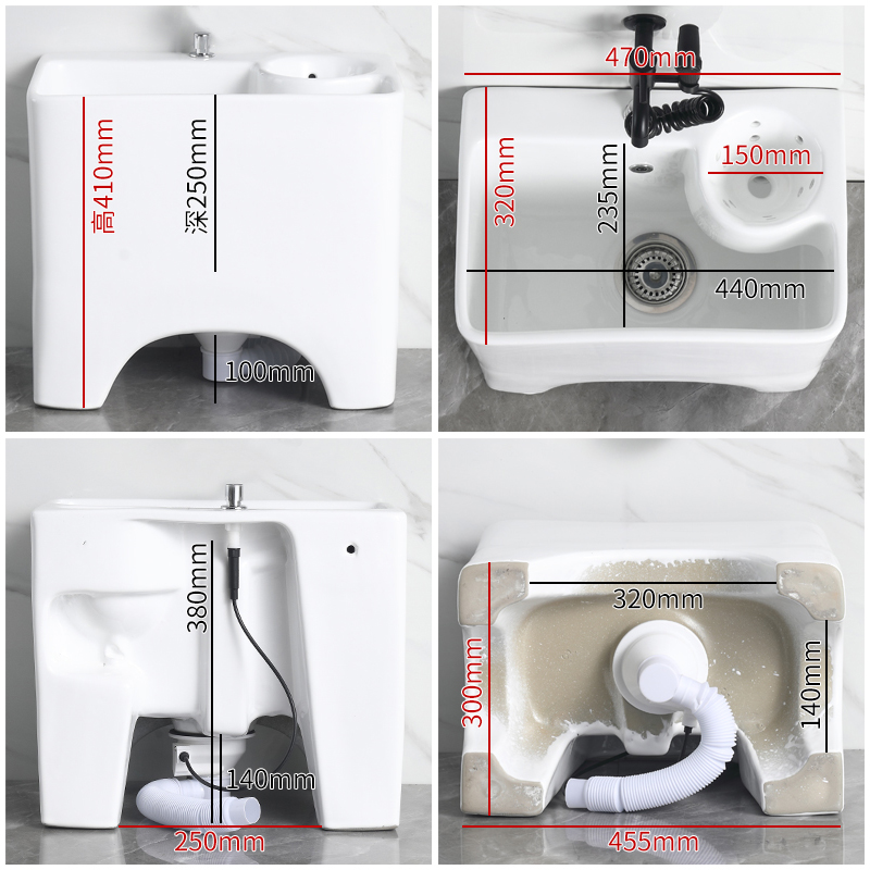 家用陶瓷洗拖把池阳台地拖布池卫生间一体成型沥水篮落地式墩布池 - 图2