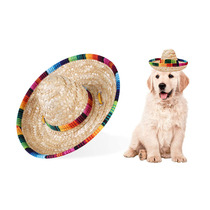 Pet Woven Straw Hat Ocean Gas Mexico Style Hat Spring Summer Cat Beach Adjustable Grass-knitted baseball cap